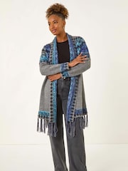 Roman Grey Jacquard Edge Knit Cardigan - Image 2 of 5