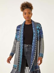 Roman Grey Jacquard Edge Knit Cardigan - Image 4 of 5