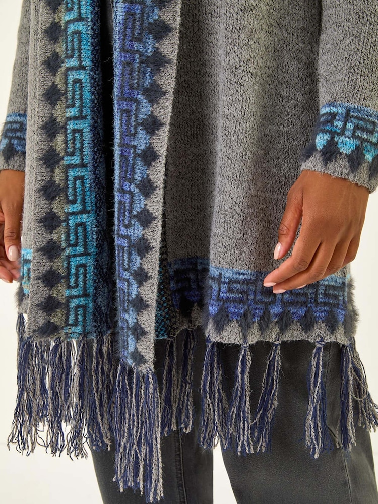 Roman Grey Jacquard Edge Knit Cardigan - Image 5 of 5