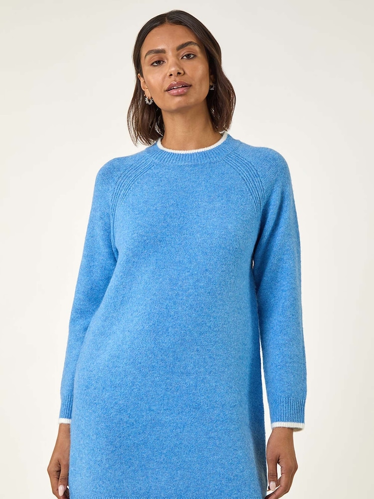 Roman Blue High Neck Knitted Shift Dress - Image 1 of 5 Roman Blue High Neck Knitted Shift Dress - Image 1 of 5
