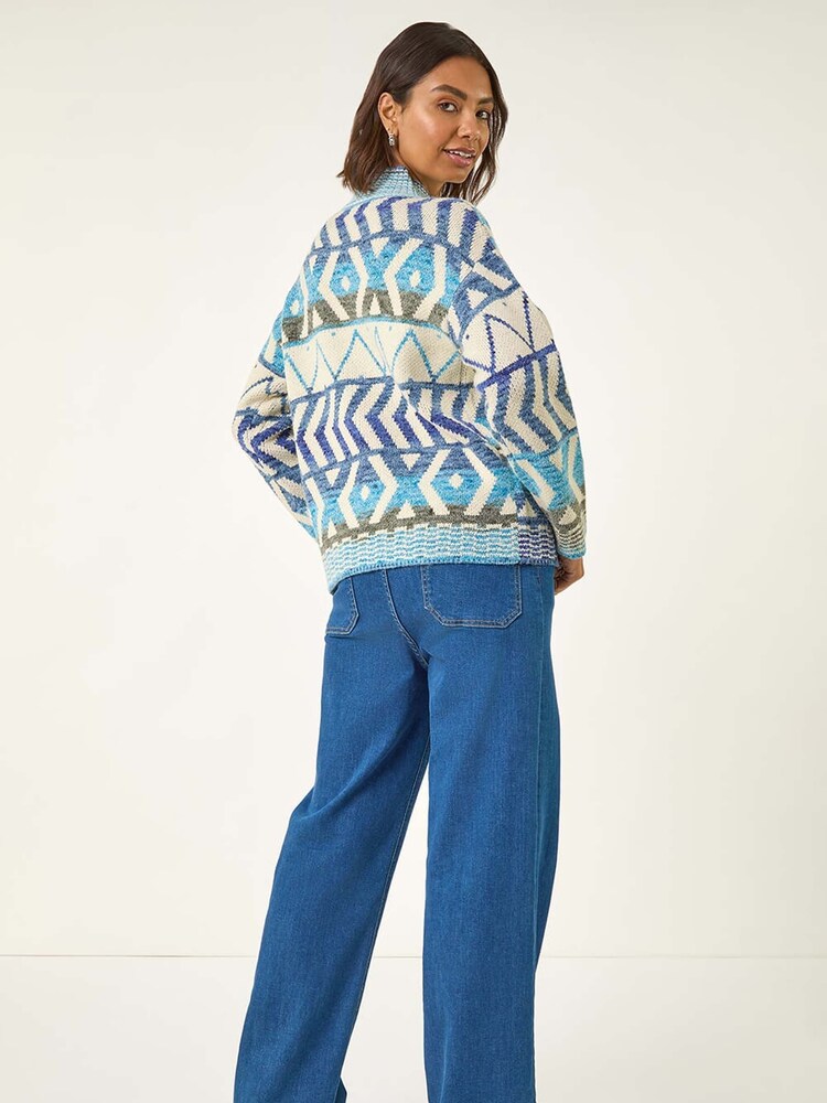 Roman Blue Aztec High Neck Knit Jumper - Image 2 of 5