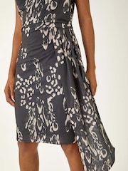 Roman Black Abstract Wrap Tie Dress - Image 1 of 5