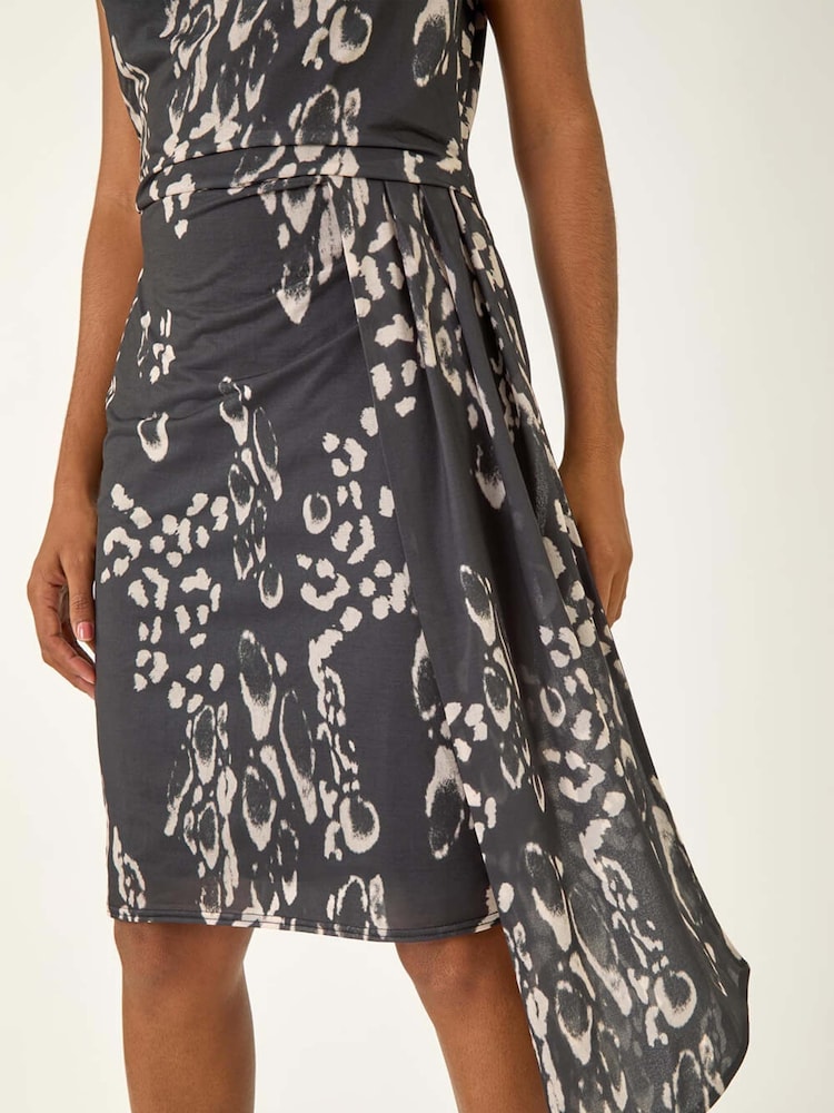 Roman Black Abstract Wrap Tie Dress - Image 1 of 5 Roman Black Abstract Wrap Tie Dress - Image 1 of 5