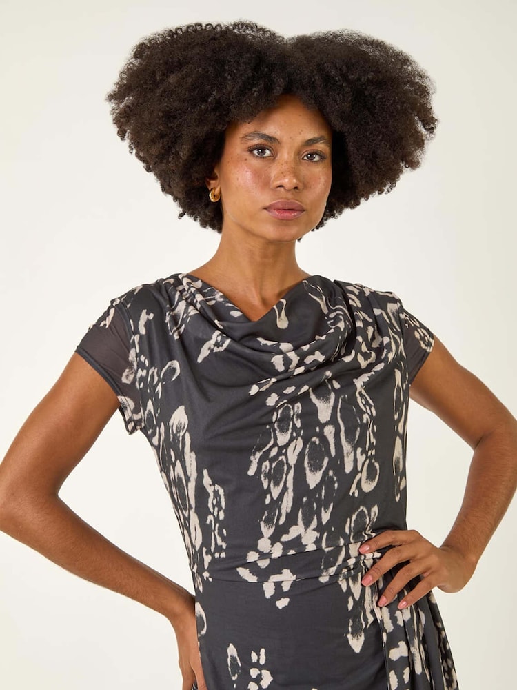 Roman Black Abstract Wrap Tie Dress - Image 2 of 5 Roman Black Abstract Wrap Tie Dress - Image 2 of 5