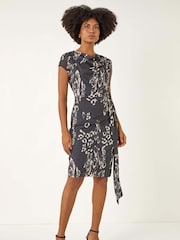 Roman Black Abstract Wrap Tie Dress - Image 4 of 5