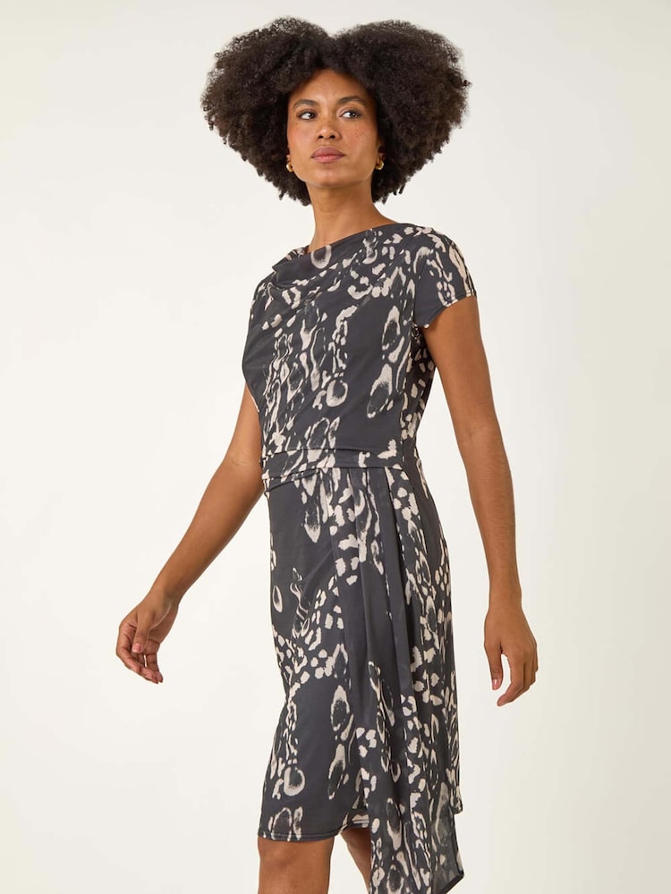 Roman Black Abstract Wrap Tie Dress - Image 5 of 5