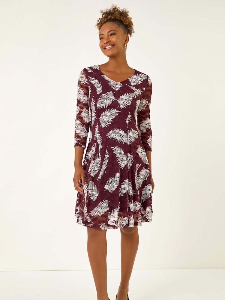 Roman Red Leaf Print Lace Stretch Dress - Image 1 of 5 Roman Red Leaf Print Lace Stretch Dress - Image 1 of 5