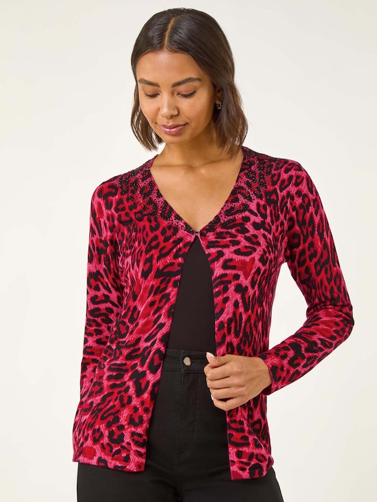 Roman Red Hotfix Animal Print Knit Cardigan - Image 2 of 5