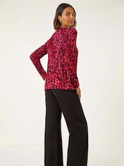 Roman Red Hotfix Animal Print Knit Cardigan - Image 3 of 5