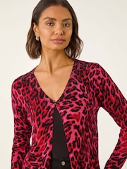 Roman Red Hotfix Animal Print Knit Cardigan - Image 4 of 5