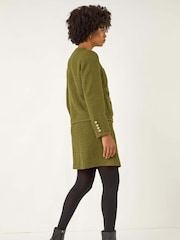 Roman Green Collarless Boucle Button Jacket - Image 3 of 5