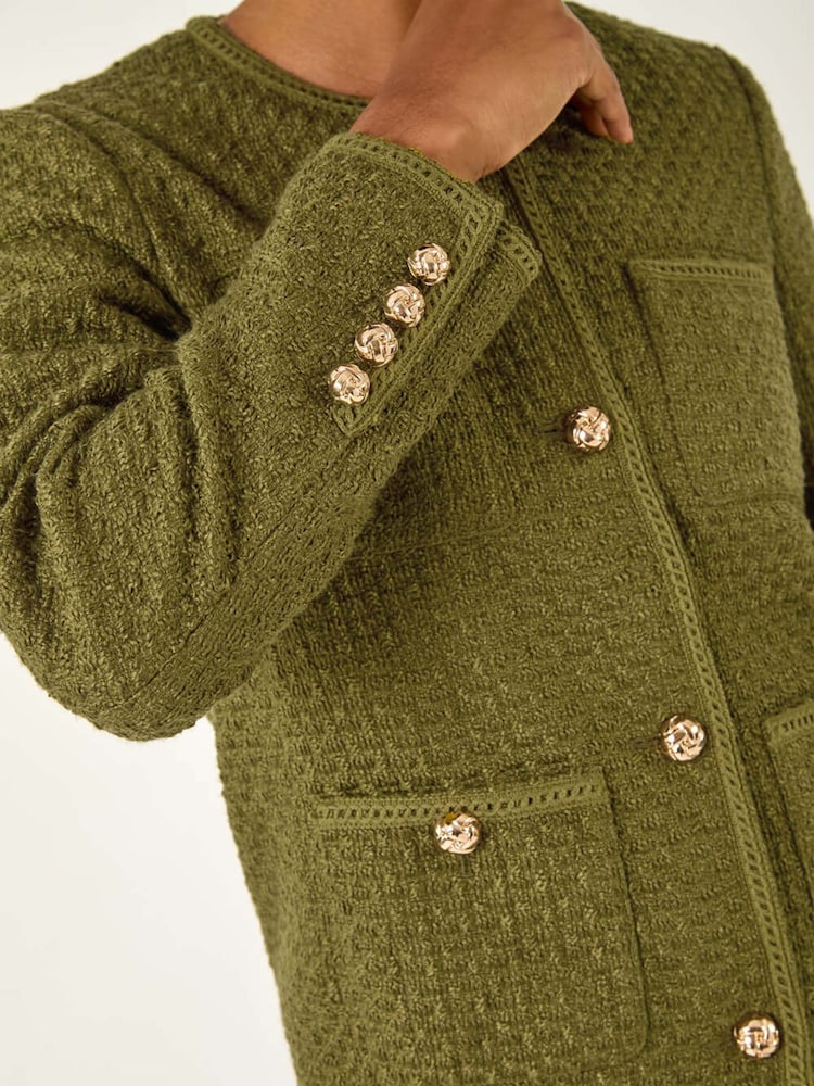 Roman Green Collarless Boucle Button Jacket - Image 5 of 5 Roman Green Collarless Boucle Button Jacket - Image 5 of 5