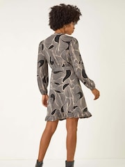 Roman White Abstract Linear Print Stretch Dress - Image 3 of 5