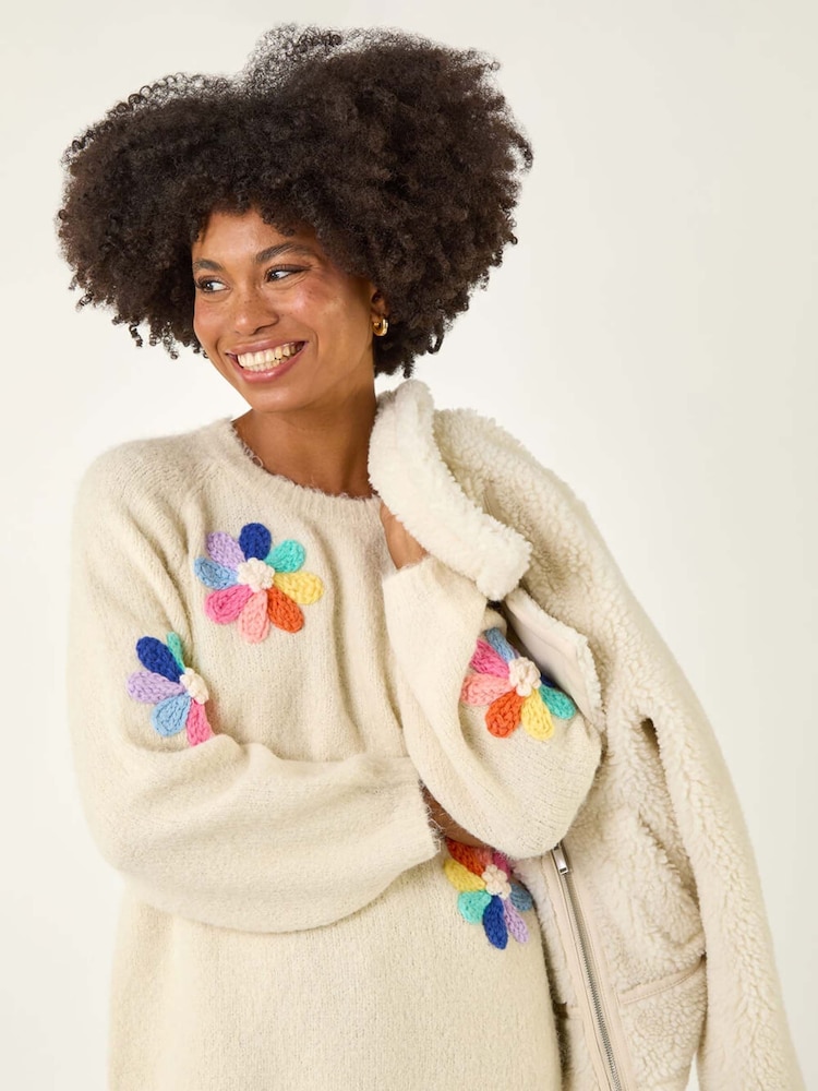 Roman Cream Floral Rainbow Knit Jumper - Image 1 of 5 Roman Cream Floral Rainbow Knit Jumper - Image 1 of 5