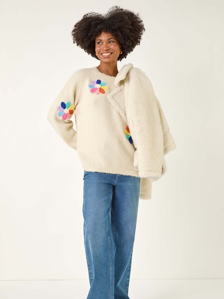 Roman Cream Floral Rainbow Knit Jumper - Image 2 of 5 Roman Cream Floral Rainbow Knit Jumper - Image 2 of 5