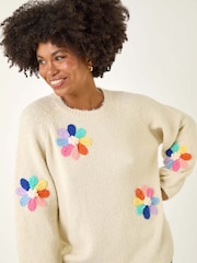 Roman Cream Floral Rainbow Knit Jumper - Image 4 of 5