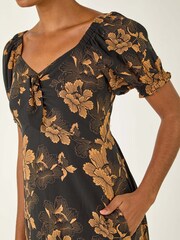 Roman Yellow Floral Print Ruched Midi Dress - Image 1 of 5