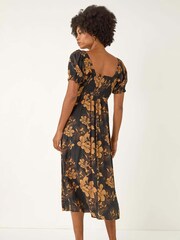 Roman Yellow Floral Print Ruched Midi Dress - Image 3 of 5