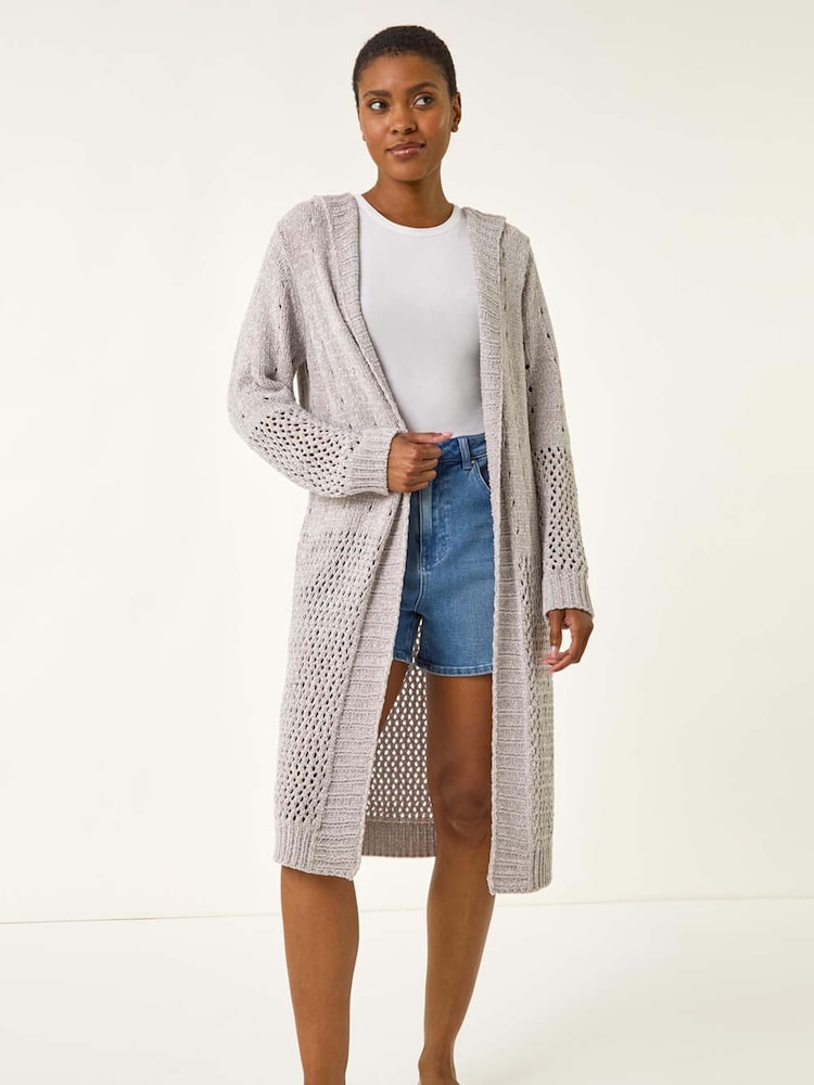 Roman Grey Soft Chenille Hooded Cardigan - Image 1 of 5