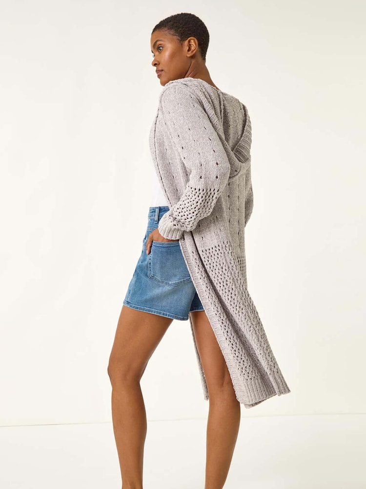 Roman Grey Soft Chenille Hooded Cardigan - Image 2 of 5