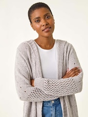 Roman Grey Soft Chenille Hooded Cardigan - Image 4 of 5