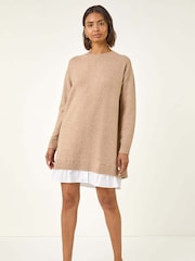 Roman Brown Mock Shirt Knitted Dress - Image 3 of 5