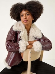 Vermelho - Roman Contrast Leather Aviator Coat - Imagem 1 de 5
