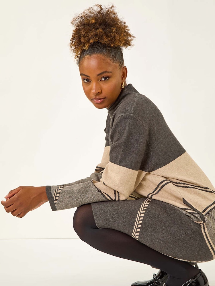 Roman Grey Patchwork Knit Jumper Dress - Image 2 of 5 Roman Grey Patchwork Knit Jumper Dress - Image 2 of 5