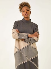 Roman Grey Patchwork Knit Jumper Dress - Image 4 of 5