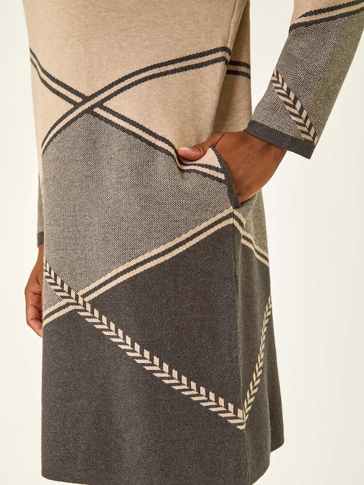 Roman Grey Patchwork Knit Jumper Dress - Image 5 of 5 Roman Grey Patchwork Knit Jumper Dress - Image 5 of 5