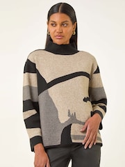 Natural - Roman Abstract Knit High Neck Jumper - Imagem 1 de 5