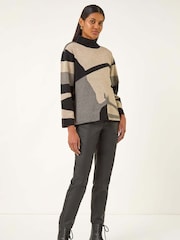 Natural - Roman Abstract Knit High Neck Jumper - Imagem 2 de 5