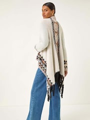 Roman White Fluffy Fringe Poncho - Image 2 of 5