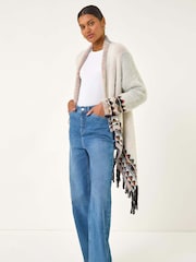 Roman White Fluffy Fringe Poncho - Image 3 of 5