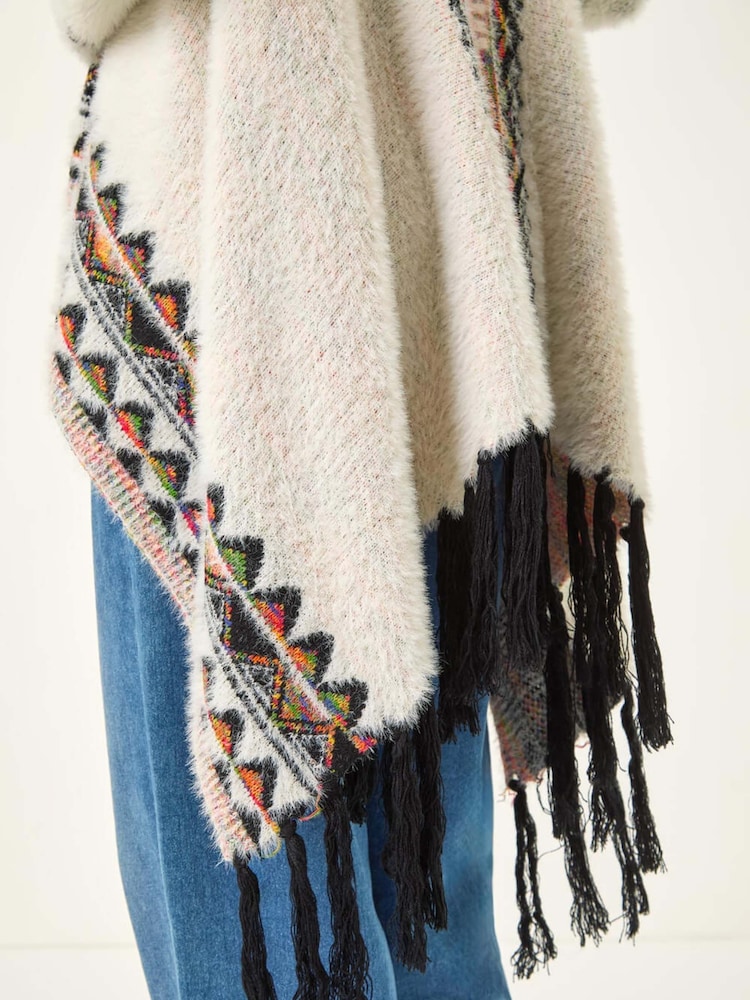 Roman White Fluffy Fringe Poncho - Image 5 of 5 Roman White Fluffy Fringe Poncho - Image 5 of 5