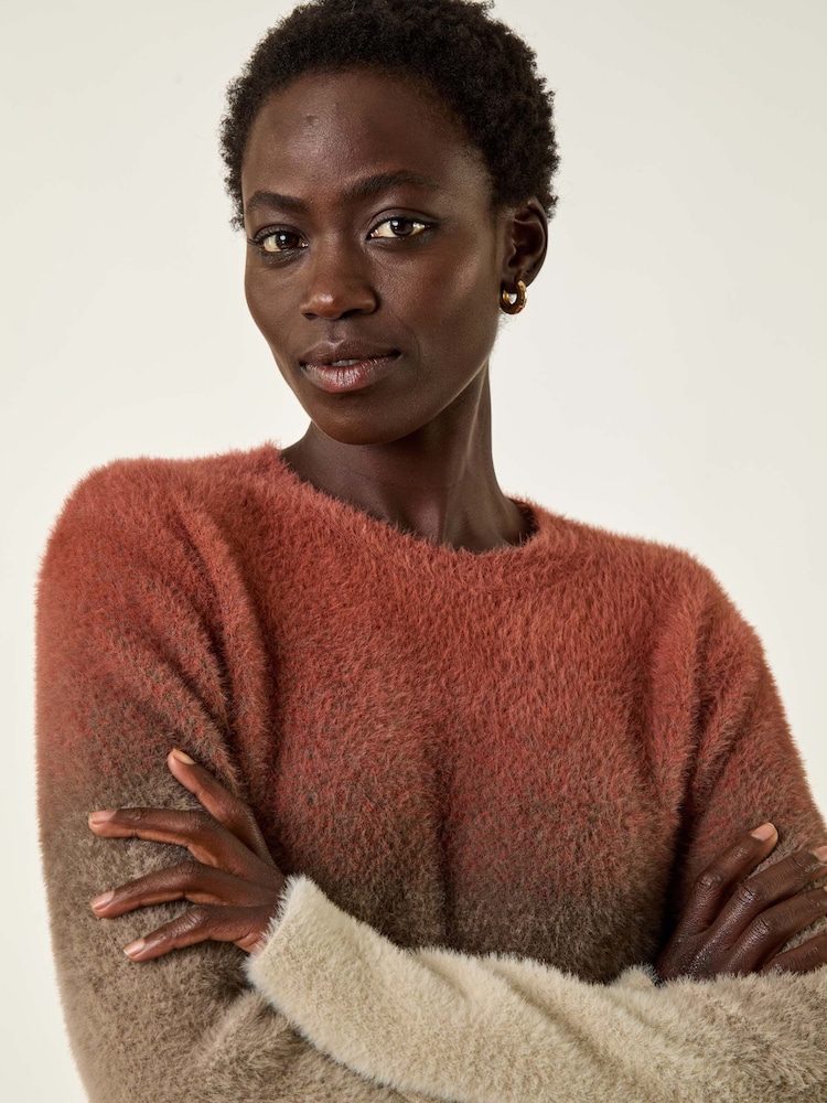 Roman Brown Fluffy Ombre Knit Jumper - Image 1 of 5