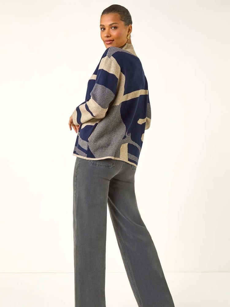 Roman Blue Abstract Knit High Neck Jumper - Image 2 of 5 Roman Blue Abstract Knit High Neck Jumper - Image 2 of 5