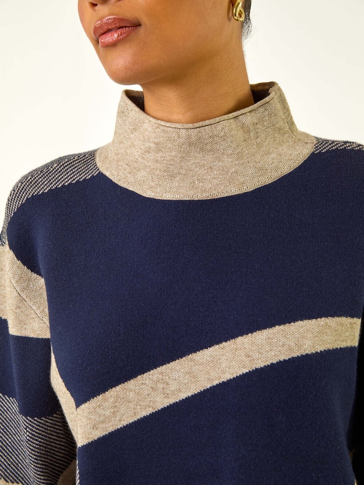 Roman Blue Abstract Knit High Neck Jumper - Image 5 of 5 Roman Blue Abstract Knit High Neck Jumper - Image 5 of 5
