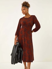 Roman Red Speckled A-Line Stretch Midi Dress - Image 1 of 5