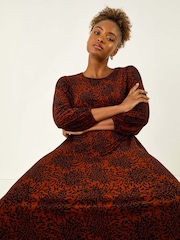 Roman Red Speckled A-Line Stretch Midi Dress - Image 2 of 5