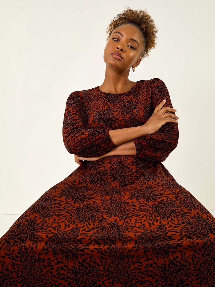Roman Red Speckled A-Line Stretch Midi Dress - Image 2 of 5