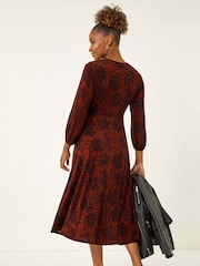 Roman Red Speckled A-Line Stretch Midi Dress - Image 3 of 5