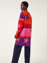 Roman Purple Star Print Longline Stretch Cardigan - Image 3 of 5