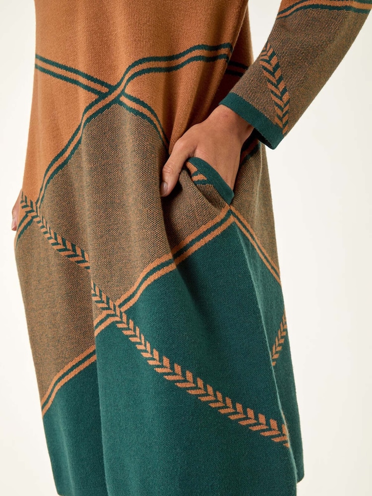Roman Green Patchwork Knit Jumper Dress - Image 5 of 5 Roman Green Patchwork Knit Jumper Dress - Image 5 of 5