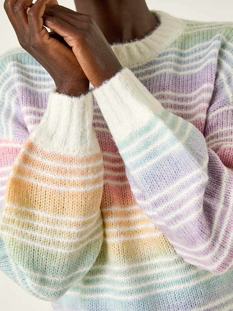 Roman White Rainbow Stripe Knit Jumper - Image 1 of 5