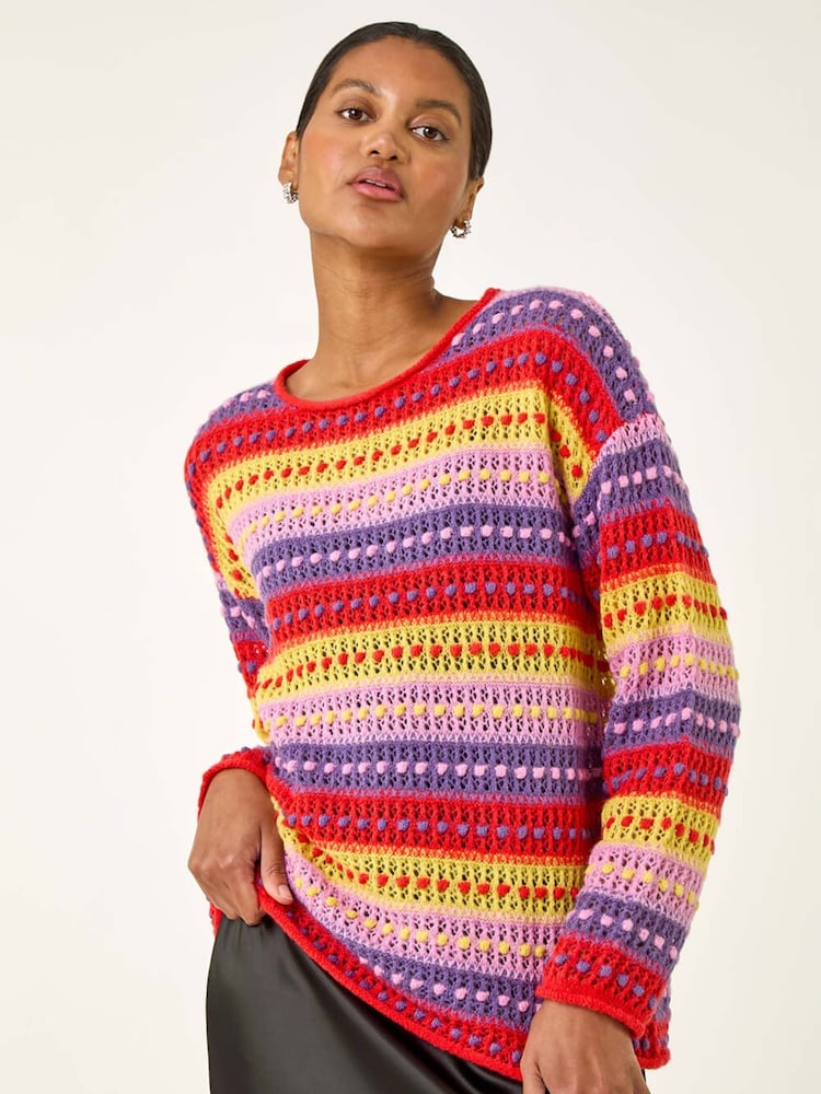 Roman Red Bobble Knit Stripe Jumper - Image 1 of 5 Roman Red Bobble Knit Stripe Jumper - Image 1 of 5
