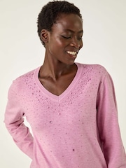Roman Pink Heart Hotfix V-Neck Knit Jumper - Image 2 of 5
