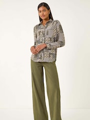 Roman Grey Patchwork Print Stretch Shirts - Image 2 of 5