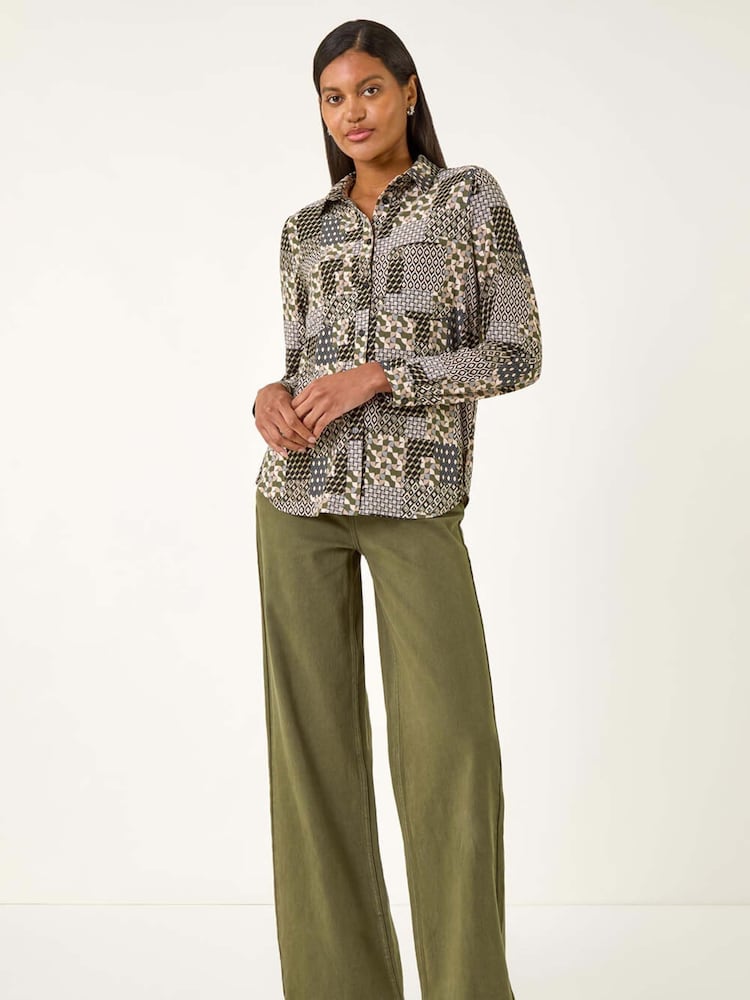 Roman Grey Patchwork Print Stretch Shirts - Image 2 of 5 Roman Grey Patchwork Print Stretch Shirts - Image 2 of 5
