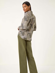 Roman Grey Patchwork Print Stretch Shirts - Image 3 of 5